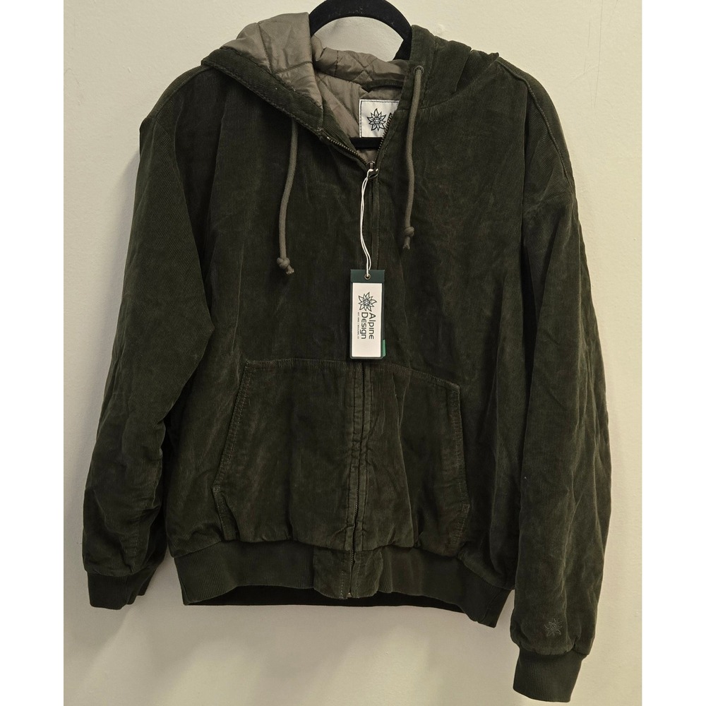 Alpine Design Womens Corduroy Quilted FZ Hood Jacket Vintage Olive ADW24701 M